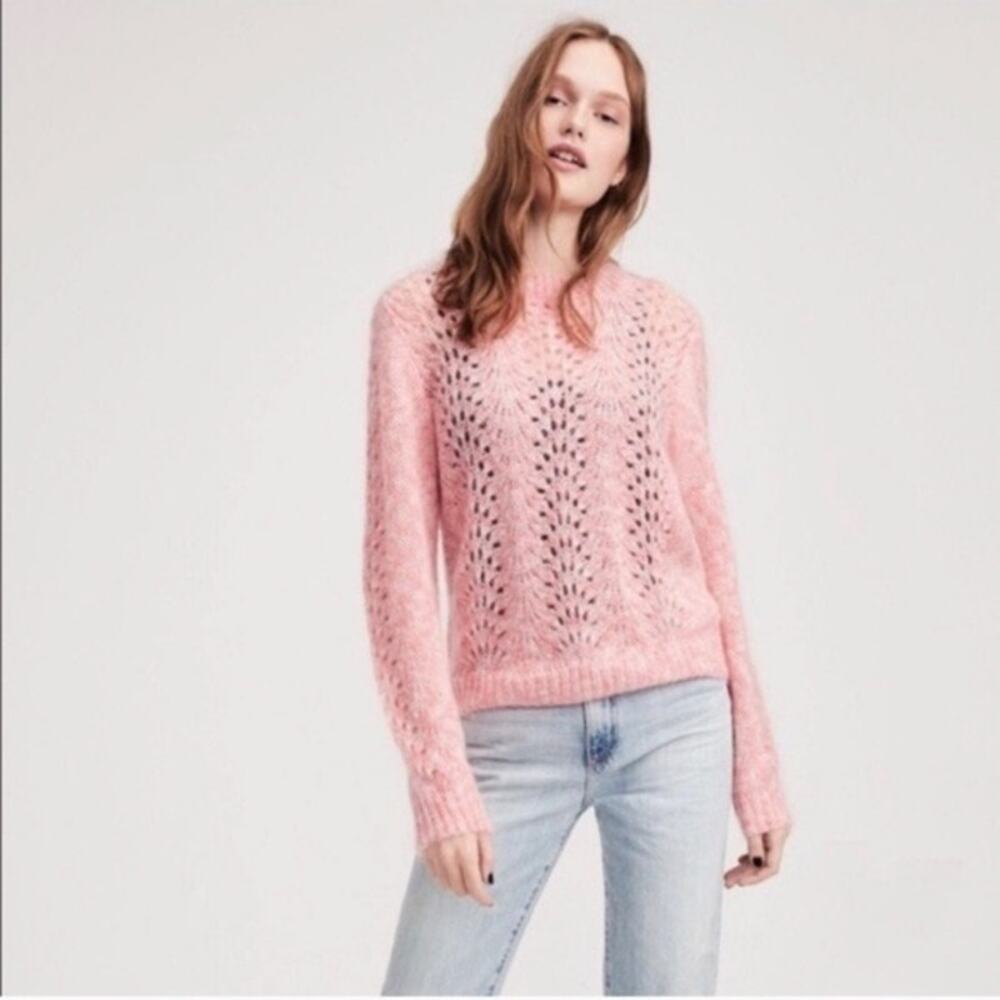 TOPSHOP Women's Long Sleeve Mohair Open Knit Sweater Strawberry Cream Size 8 US